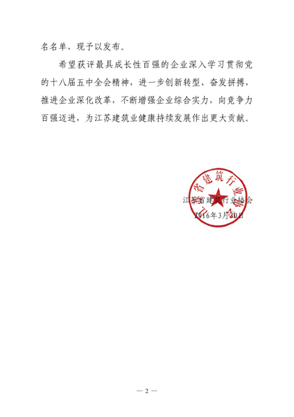 我公司榮獲2015年度江蘇省最具成長性百強(qiáng)企業(yè)獎(jiǎng)